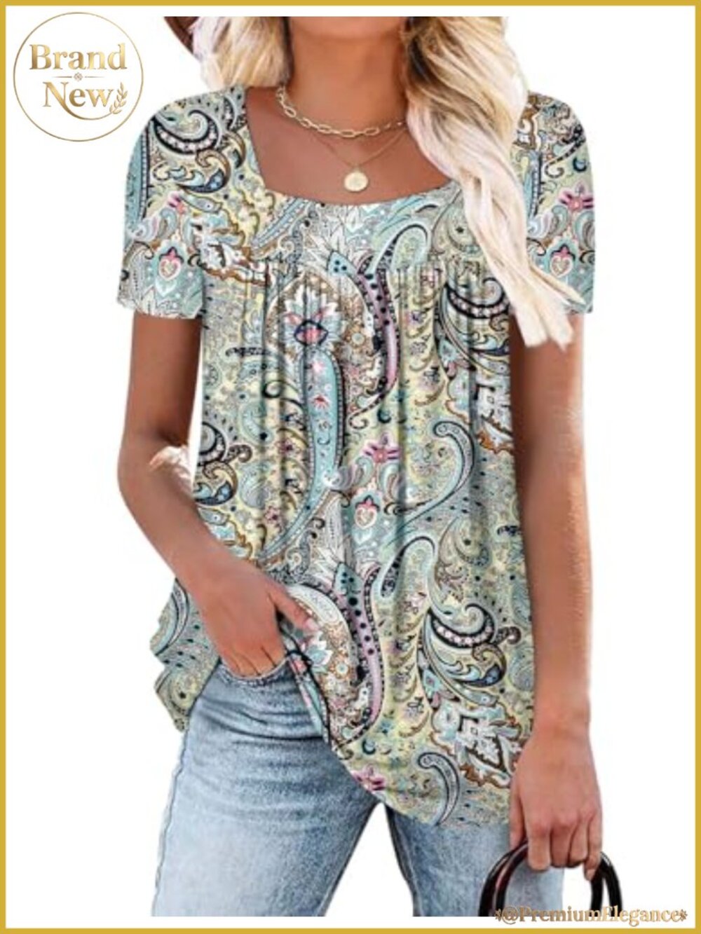Plus Size Boho Tunic Top Short Sleeve Loose Fit Summer Blouse